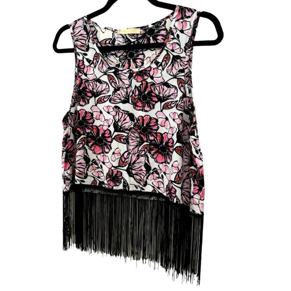 Aquamar Pink and Black Fringe Tank Top Size Small - Picture 2 of 5